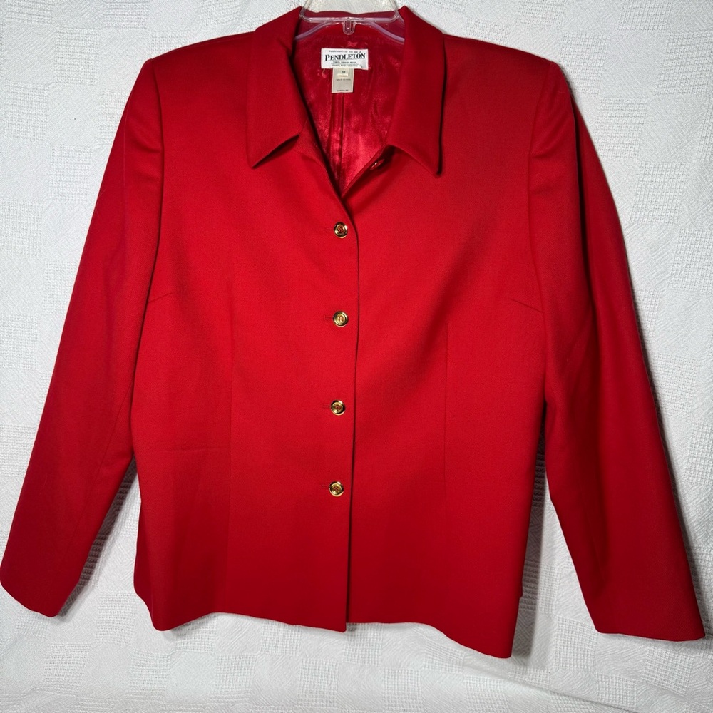 Pendleton Red Blazer 100%‎ Virgin Wool Blend Notched Lapel Gold Buttons Size 18